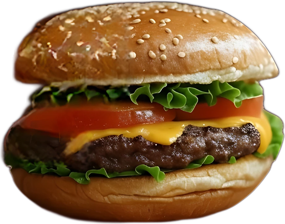 Sesame bun burger with cheese, lettuce and tomato